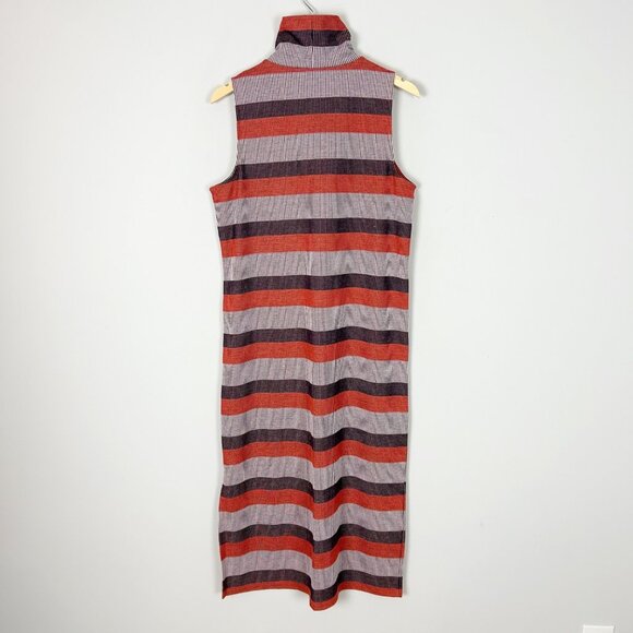 LOFT Striped Tank Midi Dress Mock Neck Fall Size Medium Women's - Picture 3 of 4